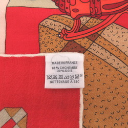 Hermes Carre Gean 140 LES TROPHEES Cashmere Silk Red Multicolor Scarf 0228HERMES