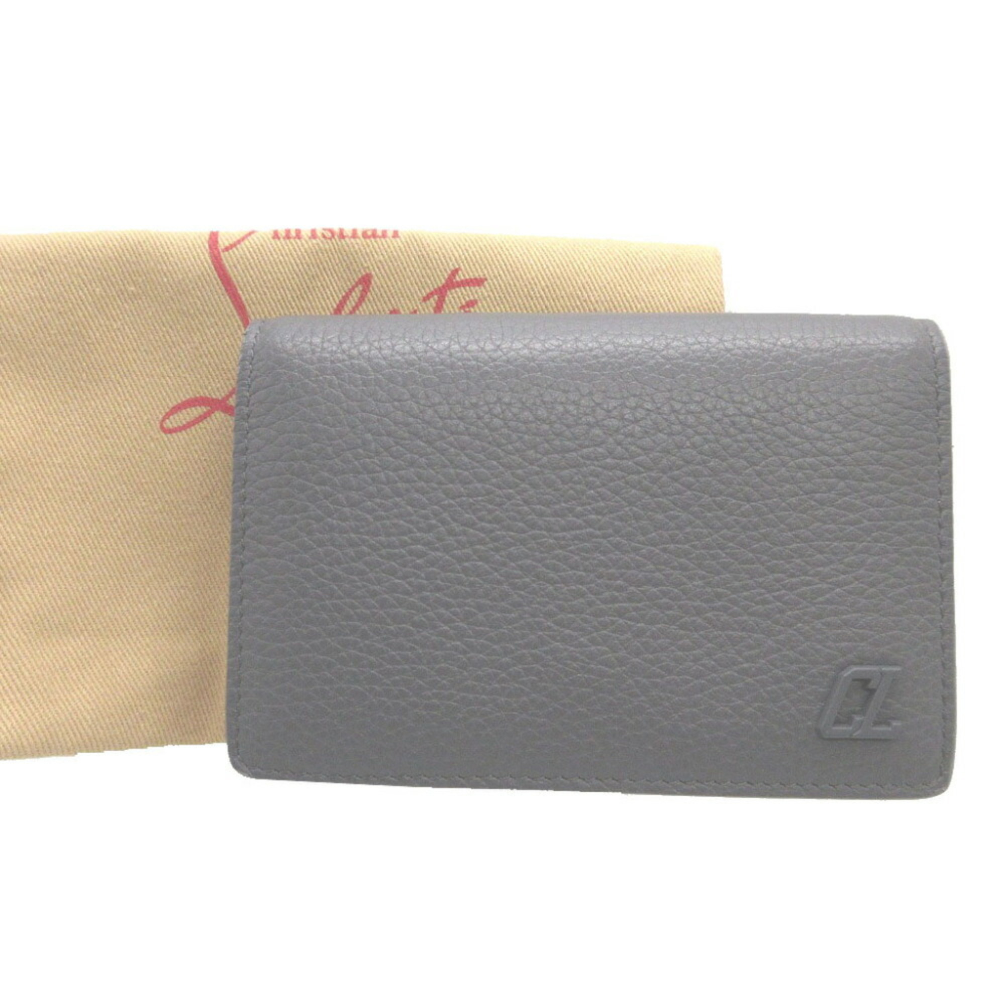 Christian Louboutin LOUBEKA Leather Grey Red Business Card Holder Case 0523Christian