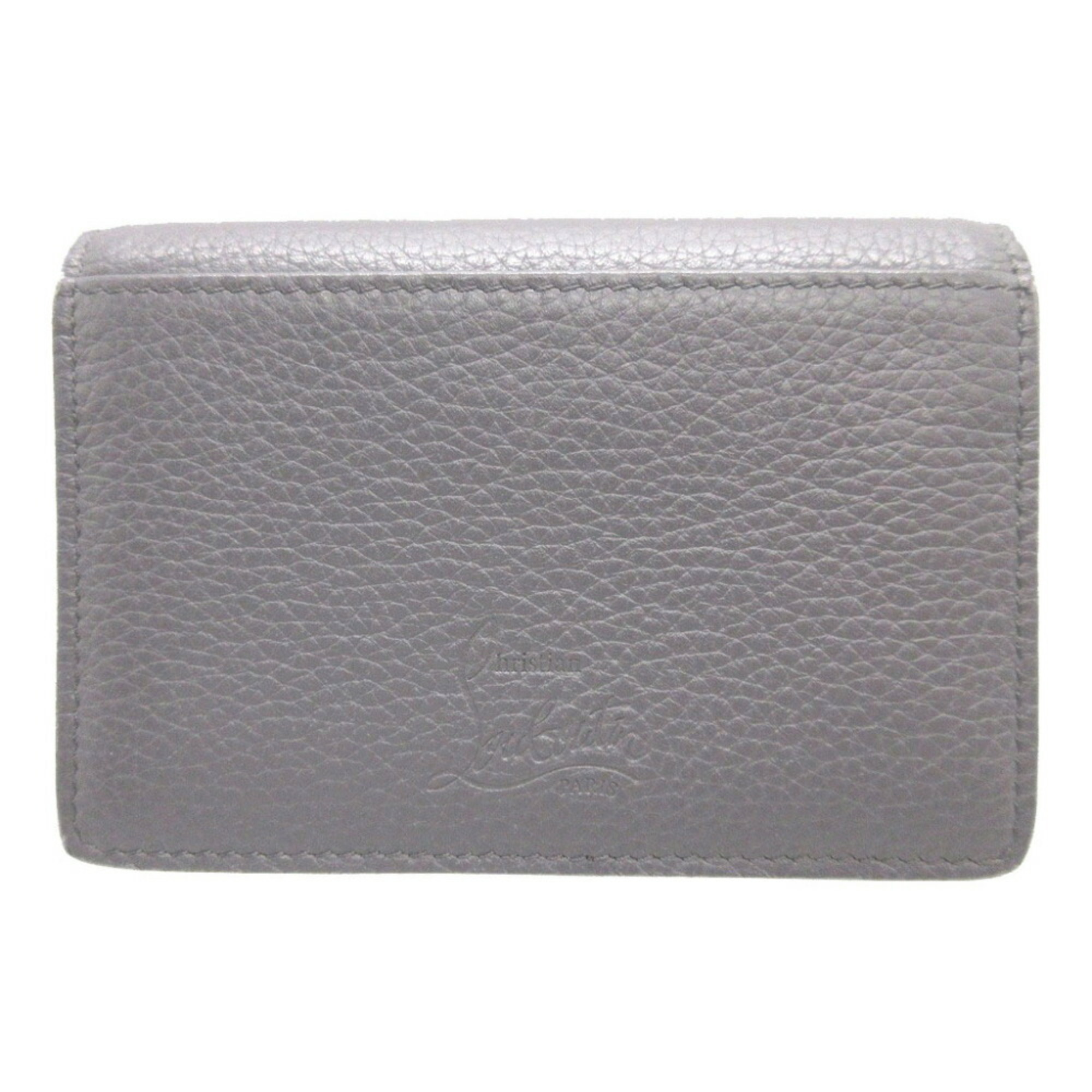 Christian Louboutin LOUBEKA Leather Grey Red Business Card Holder Case 0523Christian