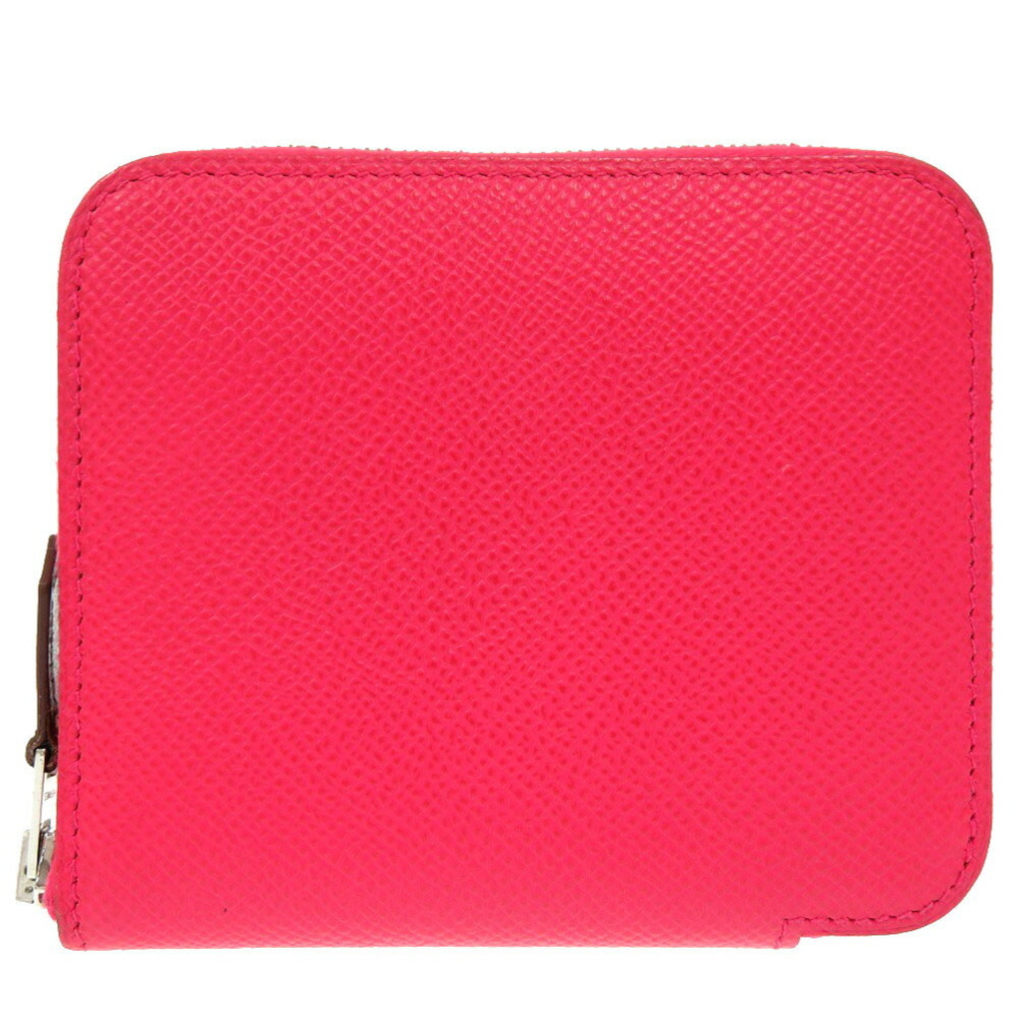 Hermes Azap Compact Silk In Epsom Rose Extreme Z Stamp () Coin Case Wallet Red 0714 HERMES