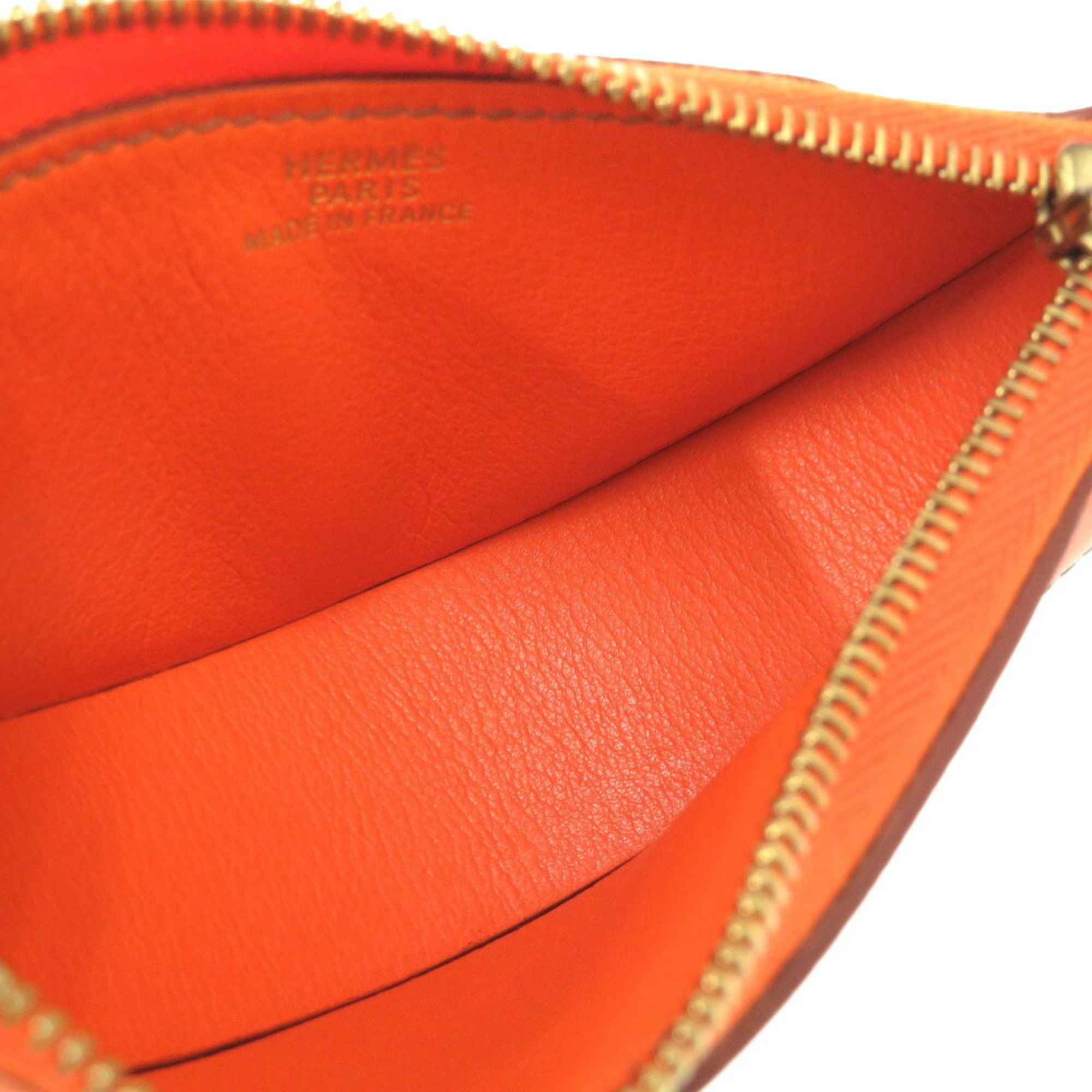 Hermes Fruit Orange Leather Brown F Engraved Coin Case Purse Wallet 1085 HERMES