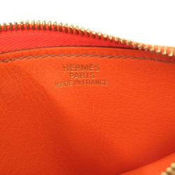 Hermes Fruit Orange Leather Brown F Engraved Coin Case Purse Wallet 1085 HERMES