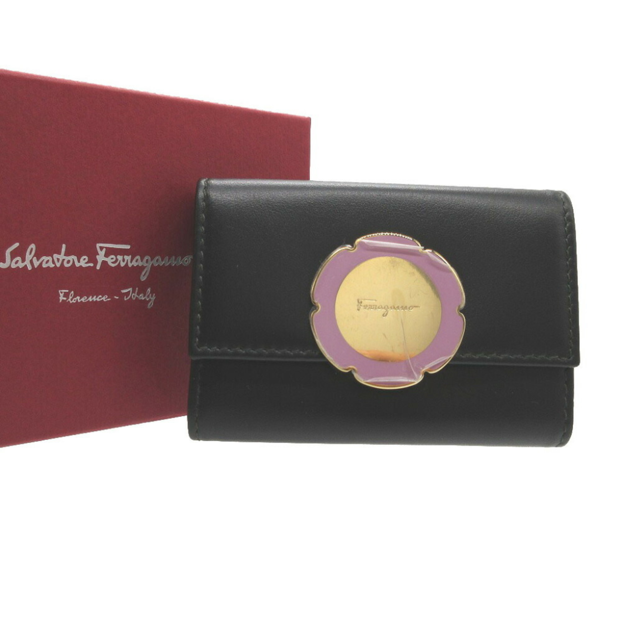 Salvatore Ferragamo 22D162 Leather Black 6-ring Key Case 0921Salvatore