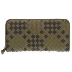 Bottega Veneta Khaki Black Leather Intrecciato Round Long Wallet Bicolor 1434 BOTTEGA VENETA Men's