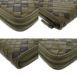 Bottega Veneta Khaki Black Leather Intrecciato Round Long Wallet Bicolor 1434 BOTTEGA VENETA Men's