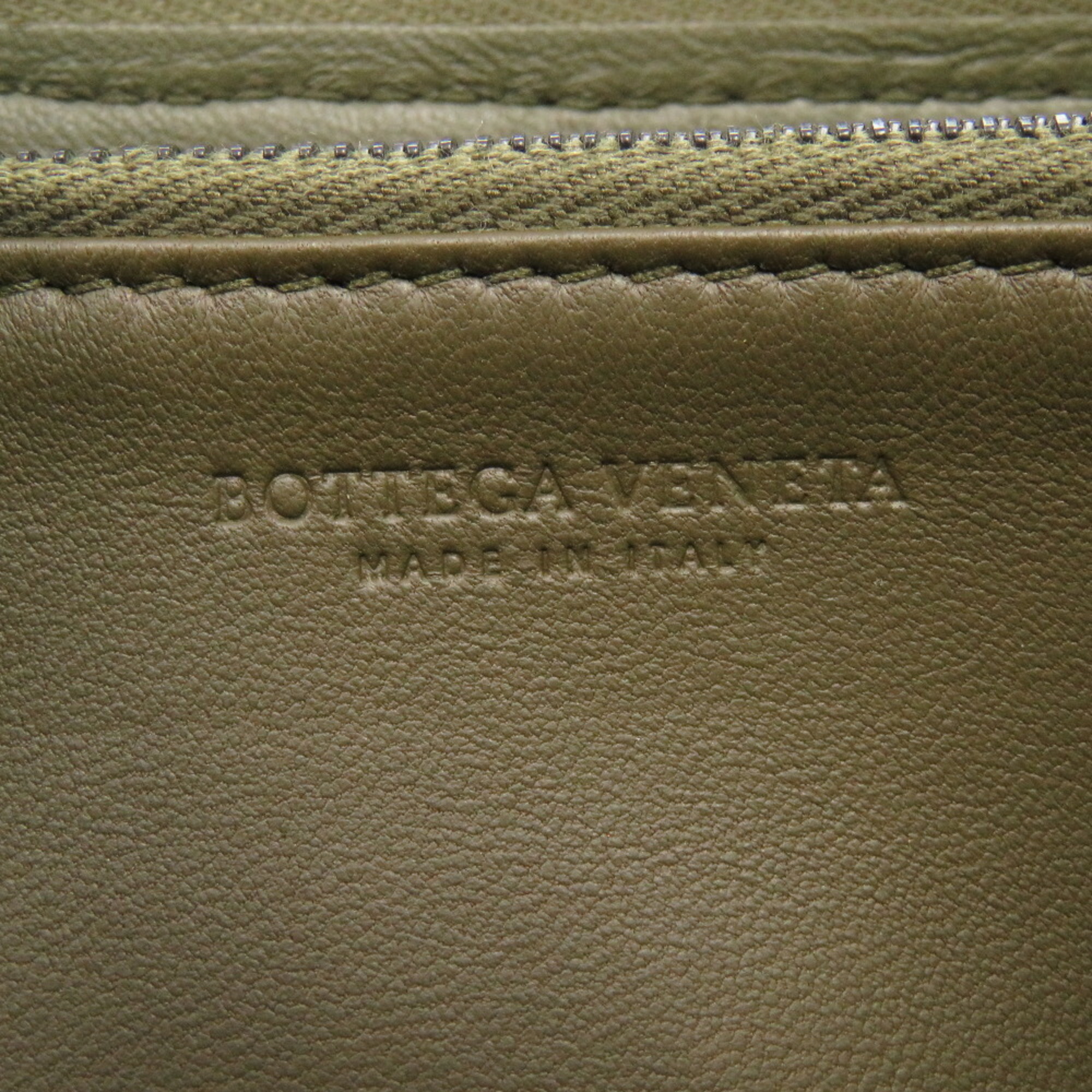 Bottega Veneta Khaki Black Leather Intrecciato Round Long Wallet Bicolor 1434 BOTTEGA VENETA Men's