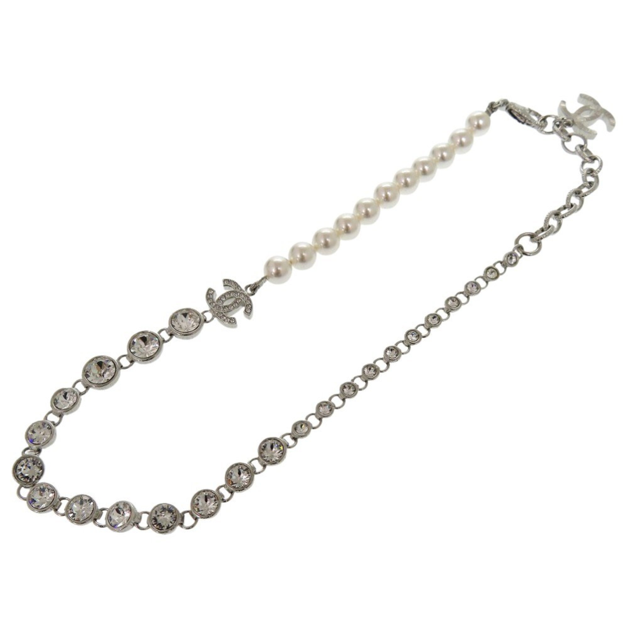 CHANEL Costume Pearl Crystal Necklace Choker NECKLACE B23S ABA625 Metal Silver 0164CHANEL