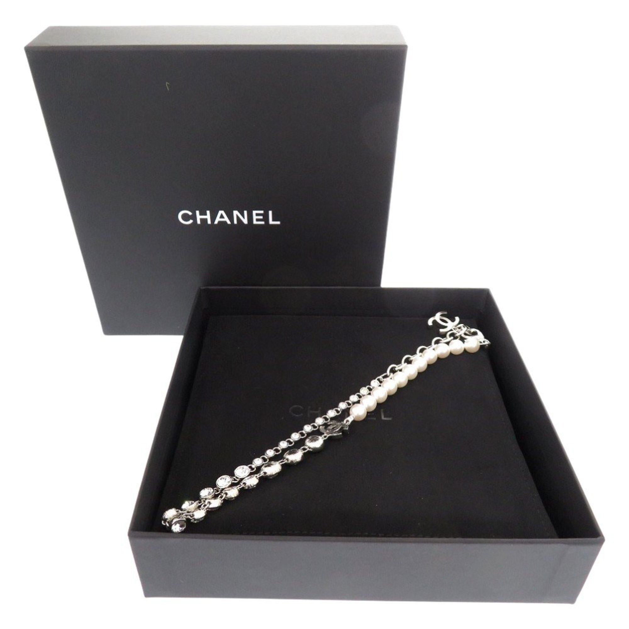 CHANEL Costume Pearl Crystal Necklace Choker NECKLACE B23S ABA625 Metal Silver 0164CHANEL