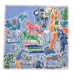 Hermes Chevaux de la Collection Horse Cashmere Silk Blue Multicolor Scarf Stole 0212HERMES