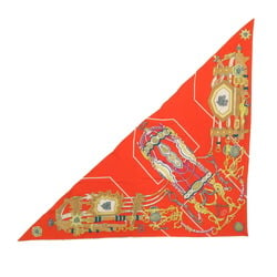 Hermes Triangle Gean Carre Brides et Destin Cashmere Silk Orange Multicolor Vermilion Stole Scarf 0228HERMES