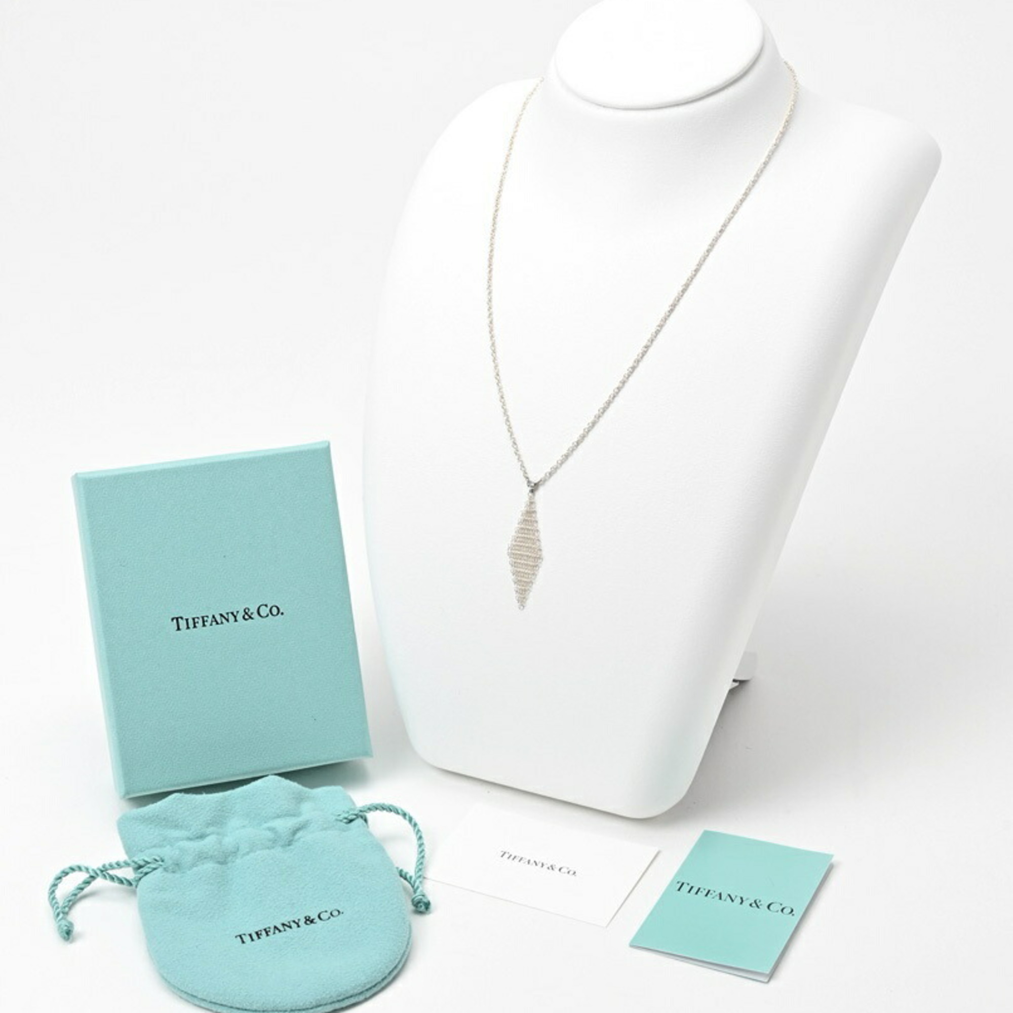 Tiffany & Co. Elsa Peretti Mesh Pendant Necklace Sterling Silver Diamond 1P 40.5cm S-156088