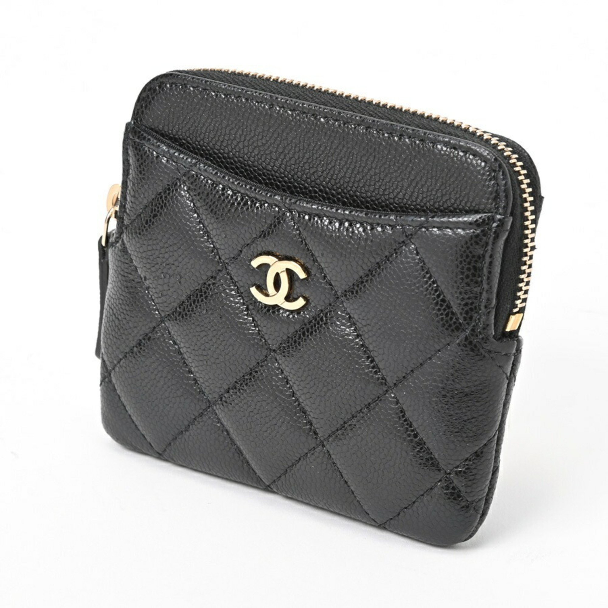 CHANEL Matelasse Coin Card Case AP2061 Caviar Skin Black T-156297