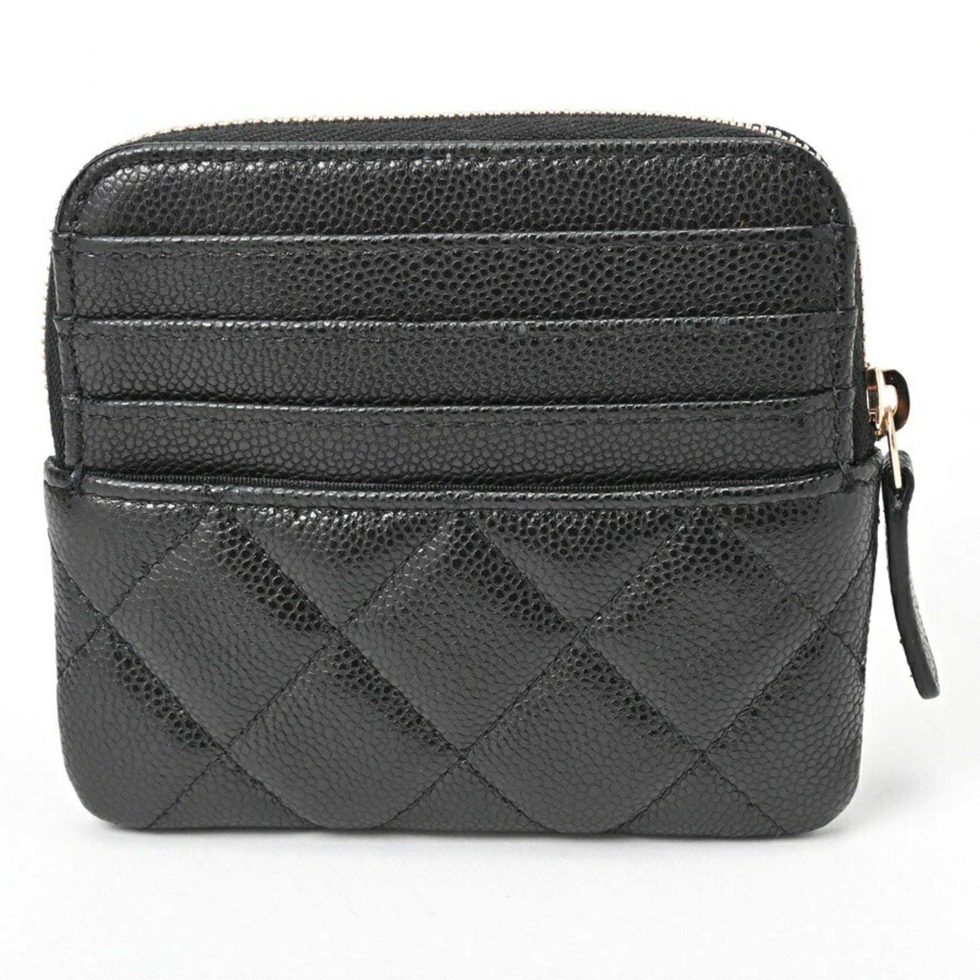 CHANEL Matelasse Coin Card Case AP2061 Caviar Skin Black T-156297