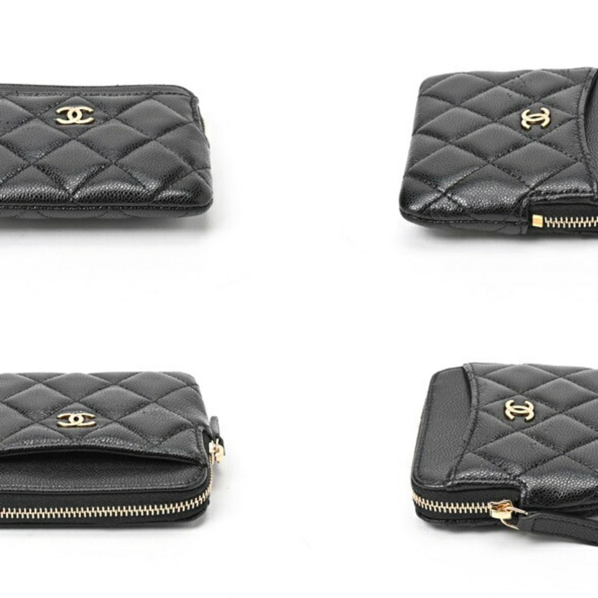 CHANEL Matelasse Coin Card Case AP2061 Caviar Skin Black T-156297