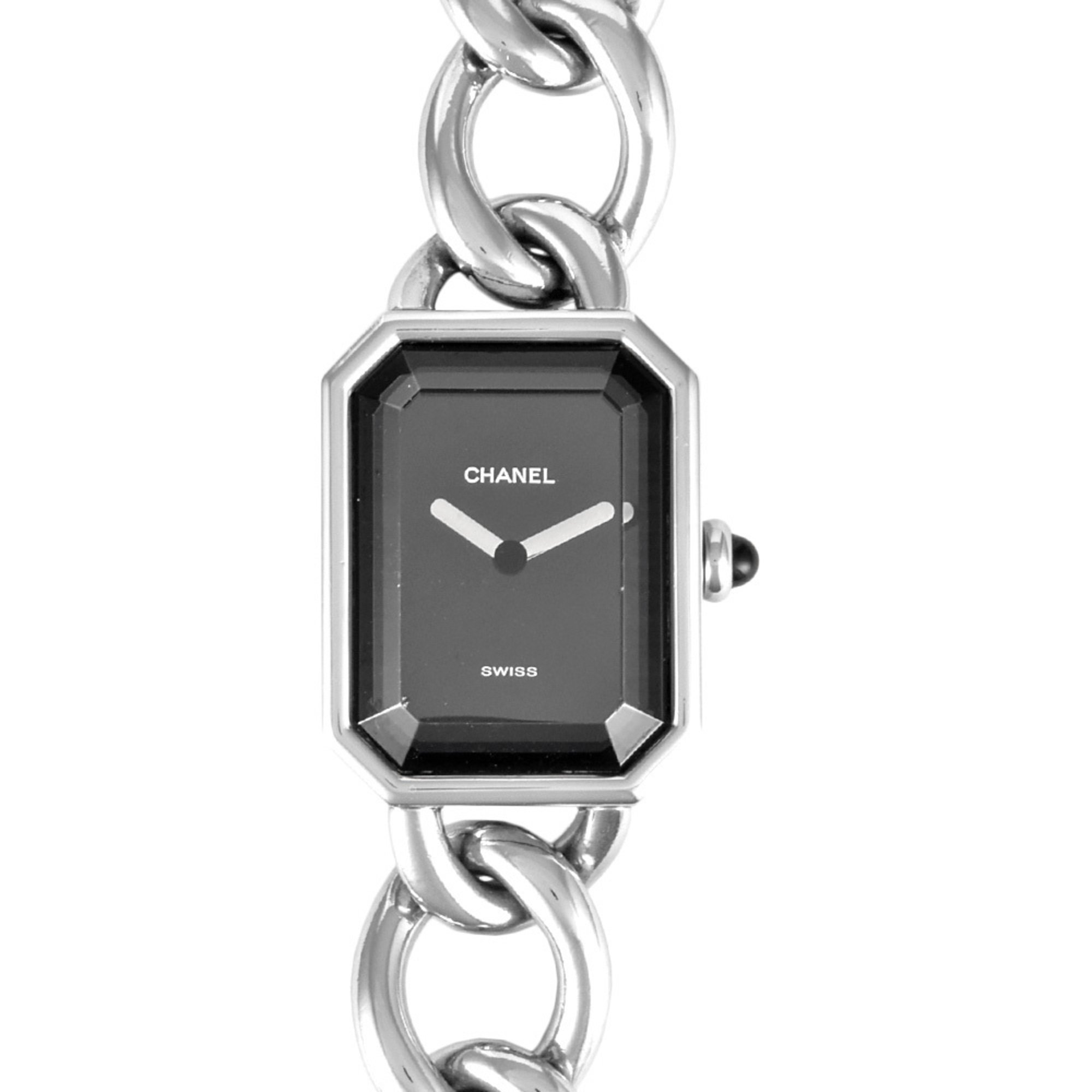 CHANEL H0452 Premiere M size watch quartz black dial SS ladies