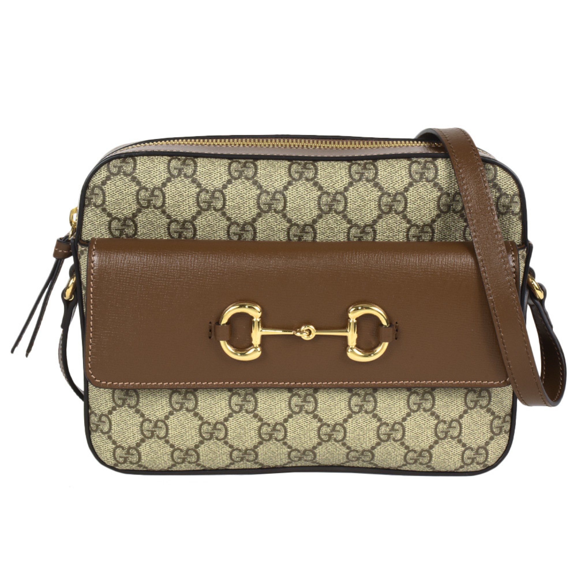 GUCCI Horsebit 1955 Small Shoulder Bag in GG Supreme Canvas 645454-520981 Beige