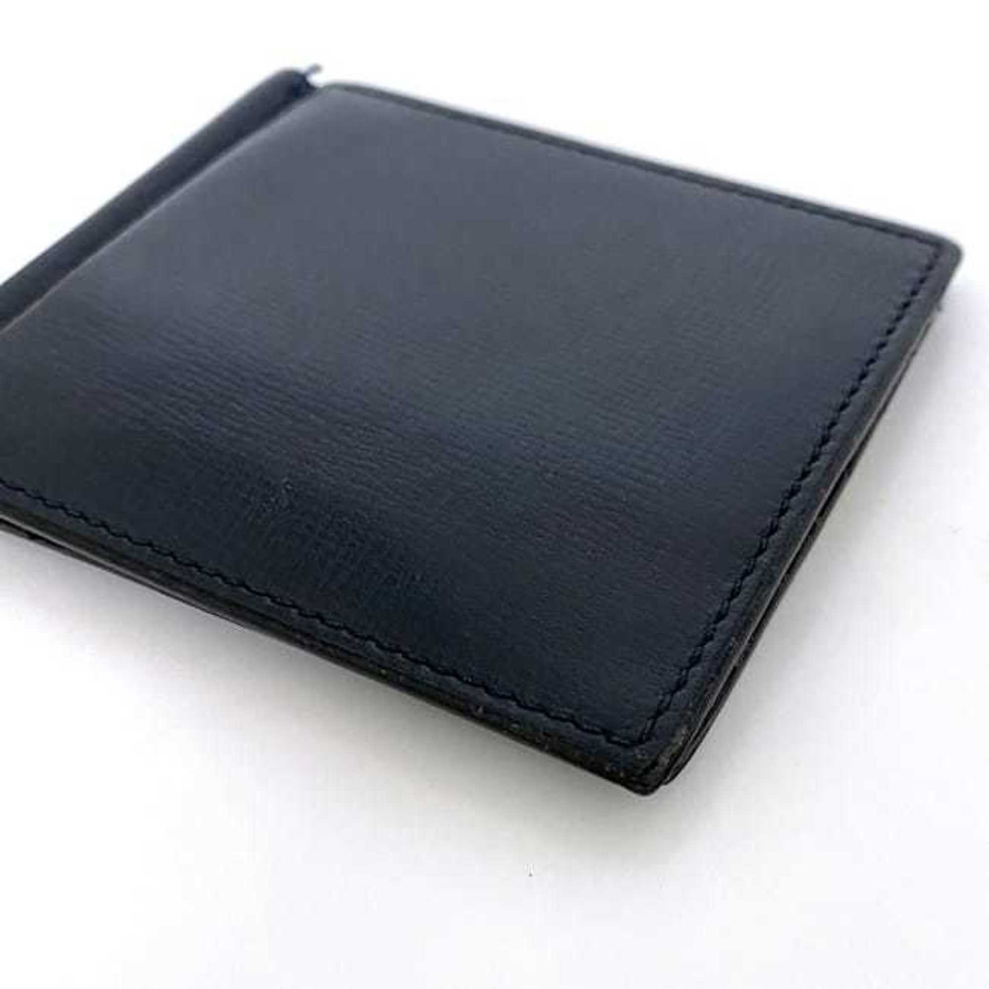 Valextra Wallet Money Clip ec-21114 Navy Billfold Leather S 0M Compact Men's Accessory