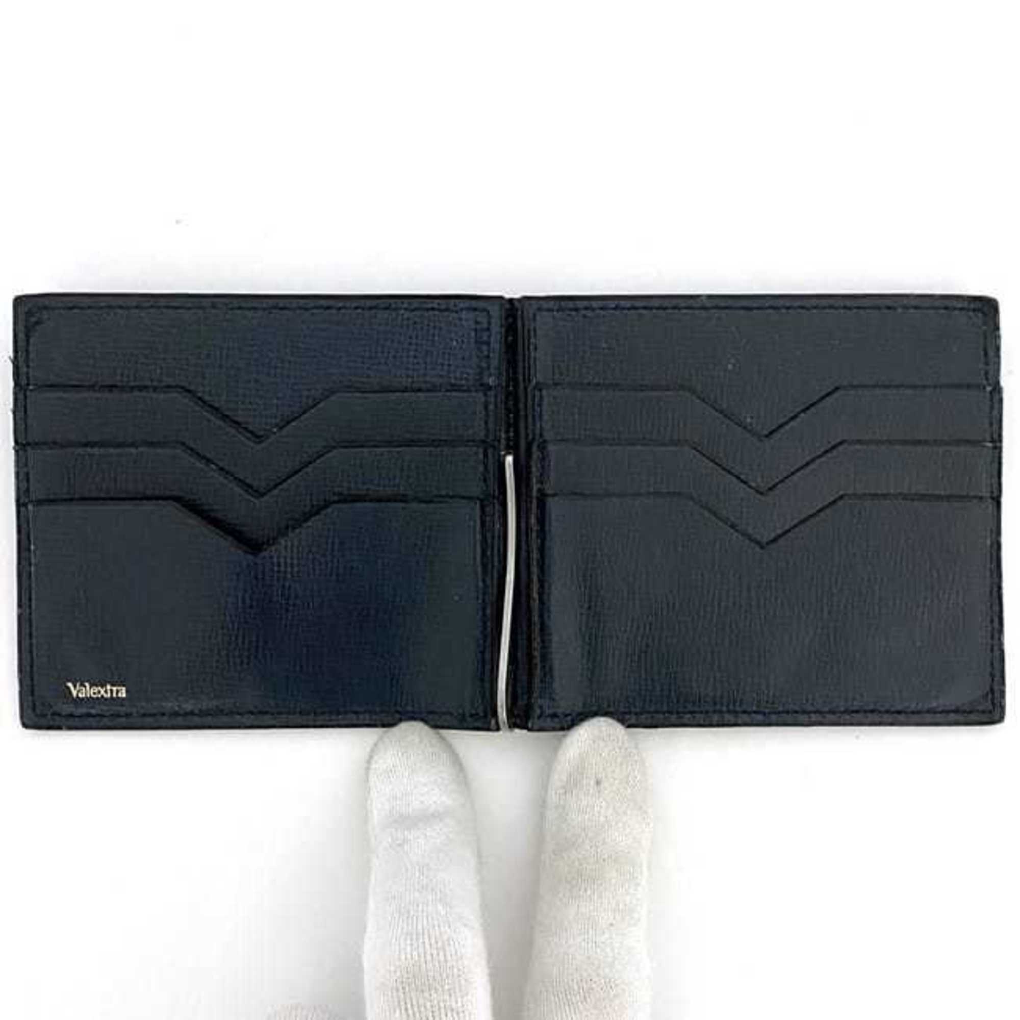 Valextra Wallet Money Clip ec-21114 Navy Billfold Leather S 0M Compact Men's Accessory