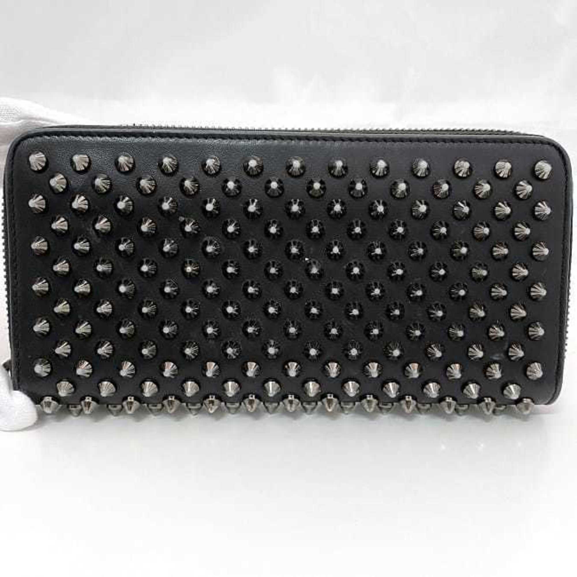 Christian Louboutin Round Long Wallet ec-21035 Black Panettone Studs 1175099 Leather Lock