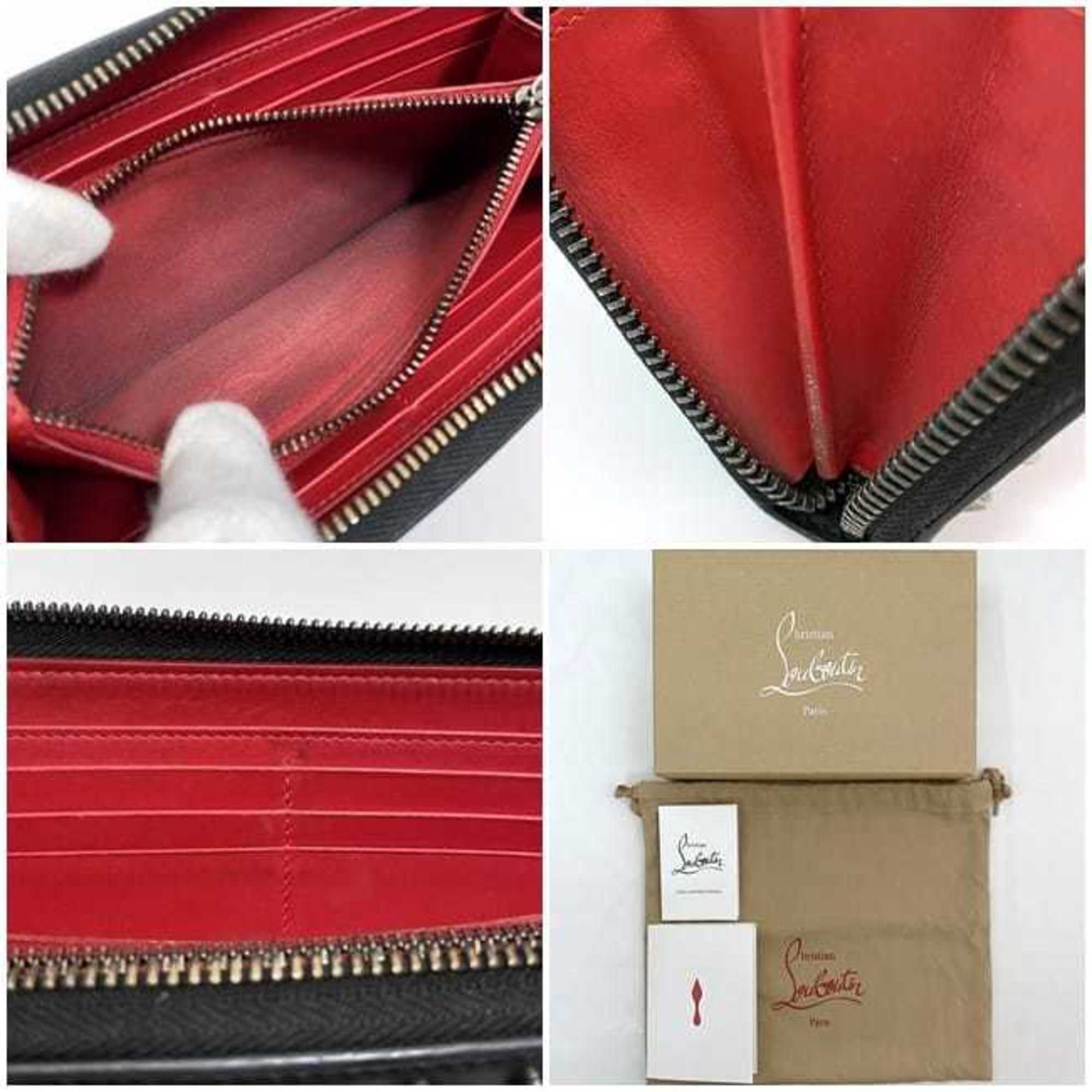 Christian Louboutin Round Long Wallet ec-21035 Black Panettone Studs 1175099 Leather Lock