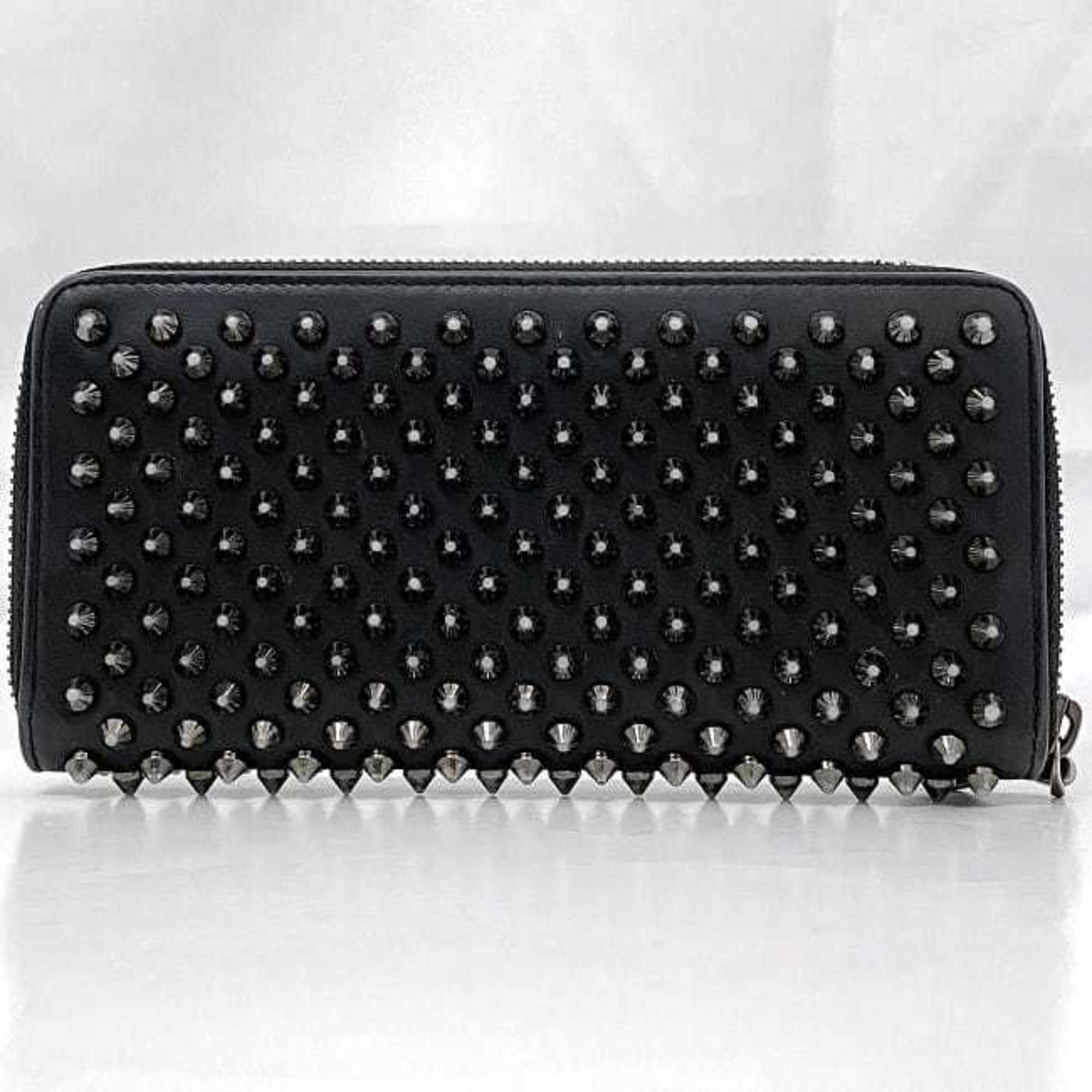 Christian Louboutin Round Long Wallet ec-21035 Black Panettone Studs 1175099 Leather Lock