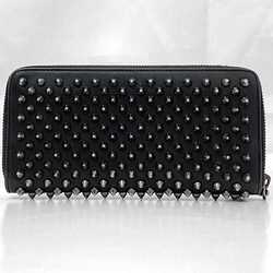 Christian Louboutin Round Long Wallet ec-21035 Black Panettone Studs 1175099 Leather Lock