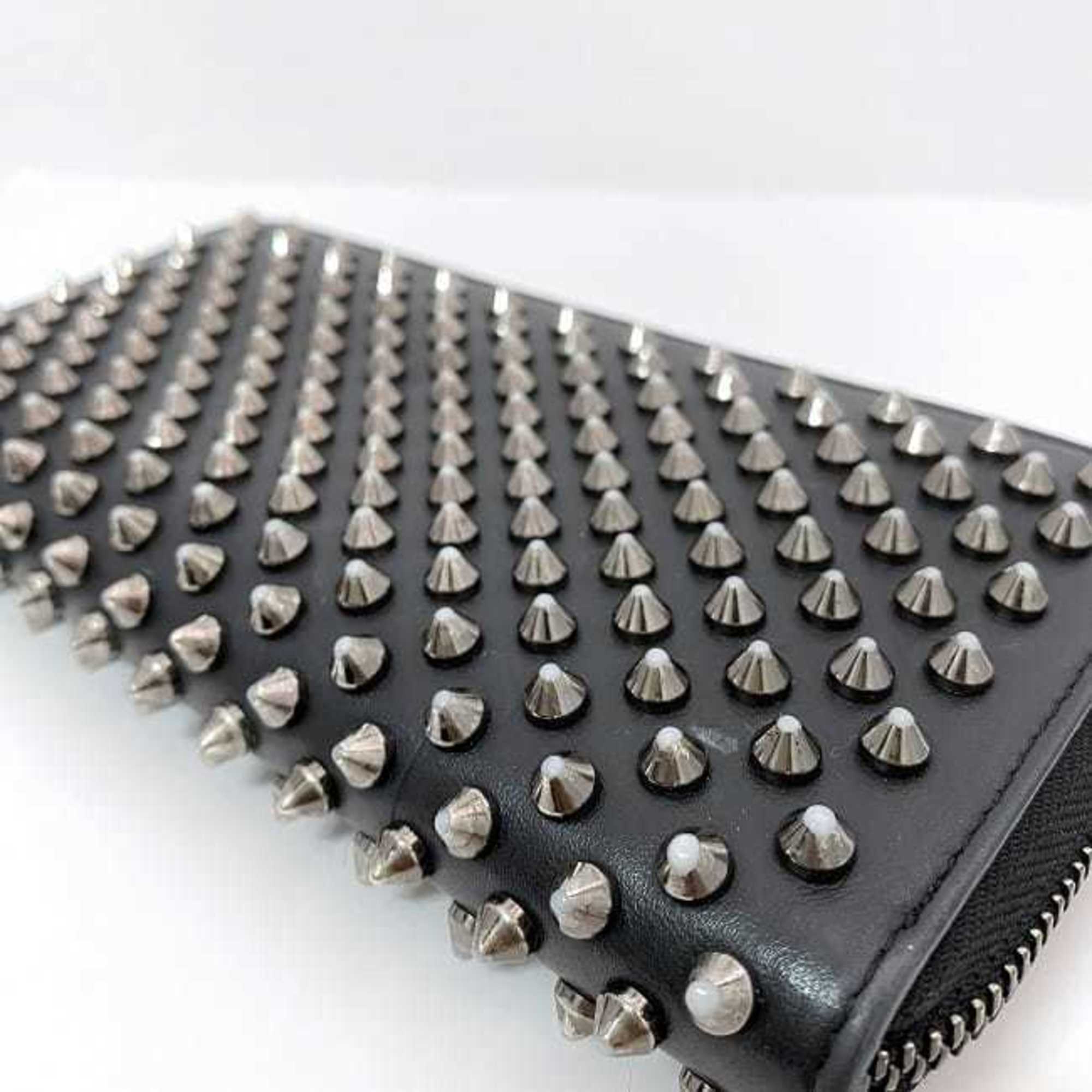 Christian Louboutin Round Long Wallet ec-21035 Black Panettone Studs 1175099 Leather Lock