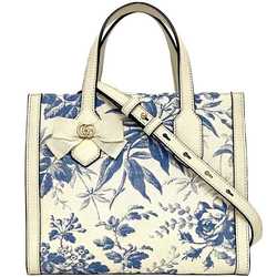 Gucci 2-way bag f-21163 White Blue Flower Herbarium 443089 GG Ribbon Canvas Leather GUCCI Japan Exclusive Freestanding