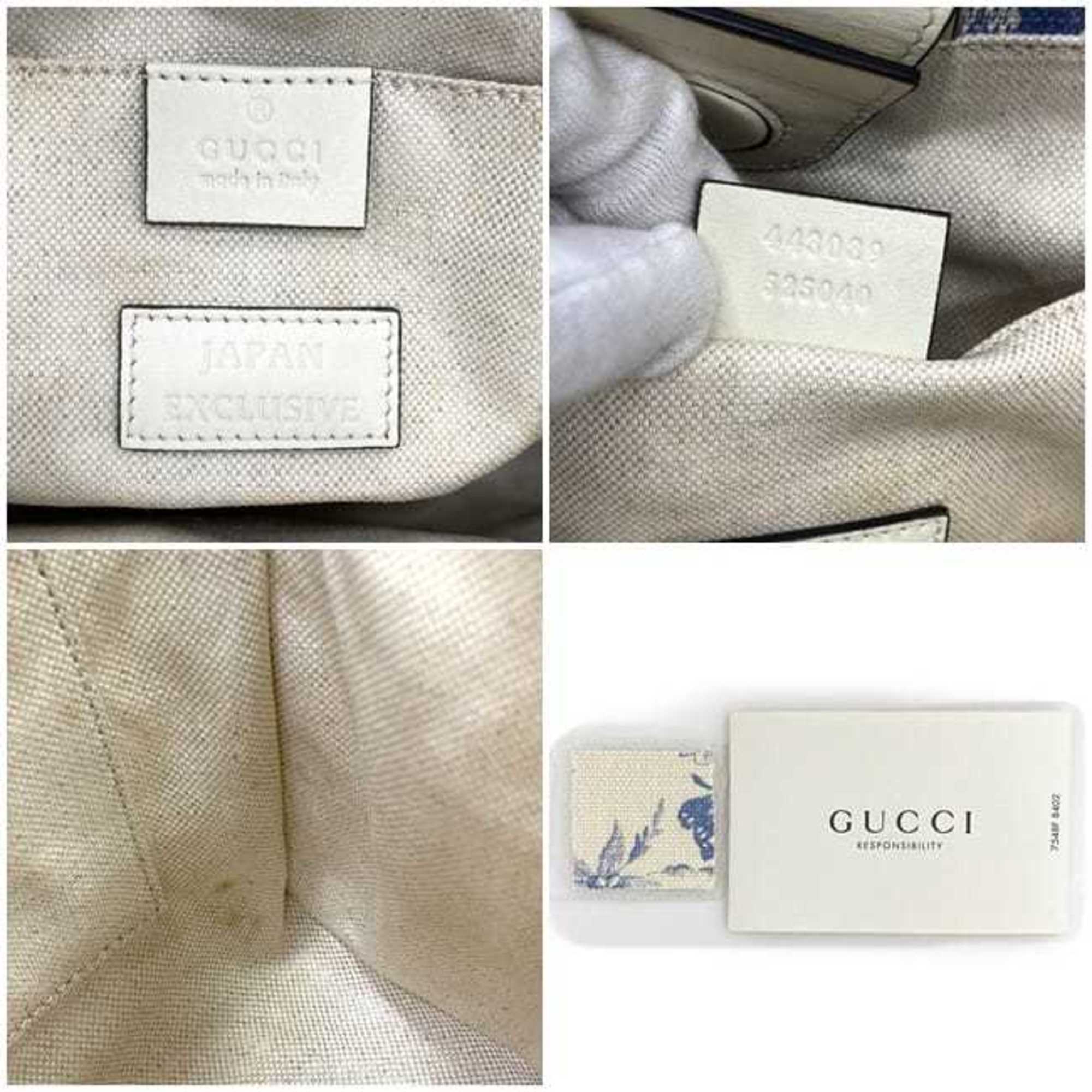 Gucci 2-way bag f-21163 White Blue Flower Herbarium 443089 GG Ribbon Canvas Leather GUCCI Japan Exclusive Freestanding