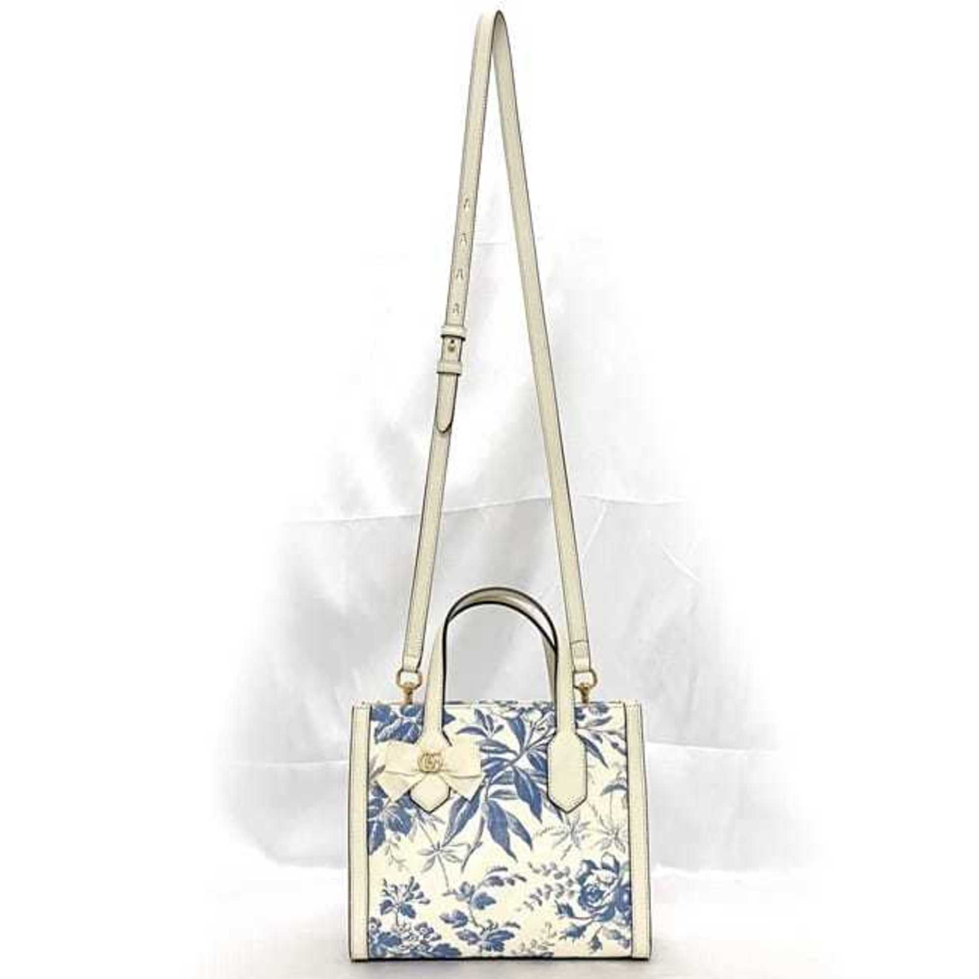 Gucci 2-way bag f-21163 White Blue Flower Herbarium 443089 GG Ribbon Canvas Leather GUCCI Japan Exclusive Freestanding