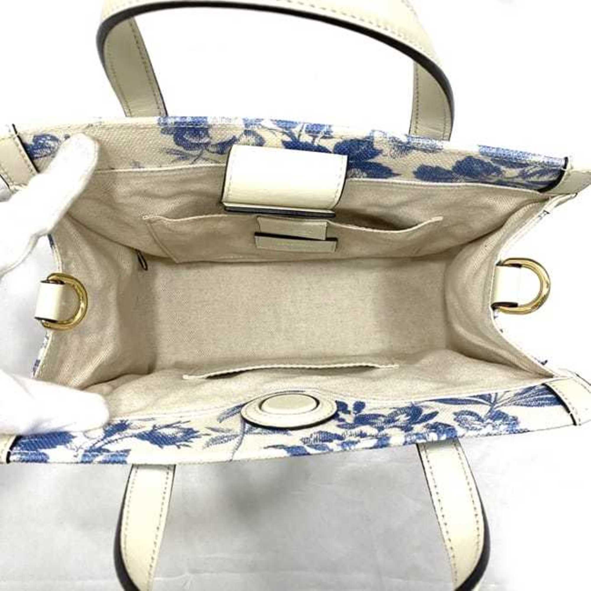 Gucci 2-way bag f-21163 White Blue Flower Herbarium 443089 GG Ribbon Canvas Leather GUCCI Japan Exclusive Freestanding