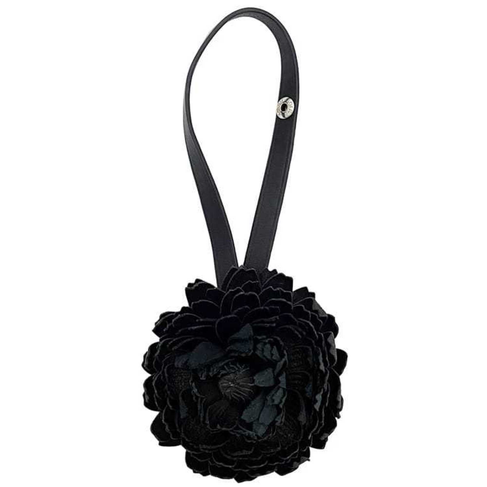 LOEWE bag charm ec-21048 black tag leather flower motif women's accessory small item