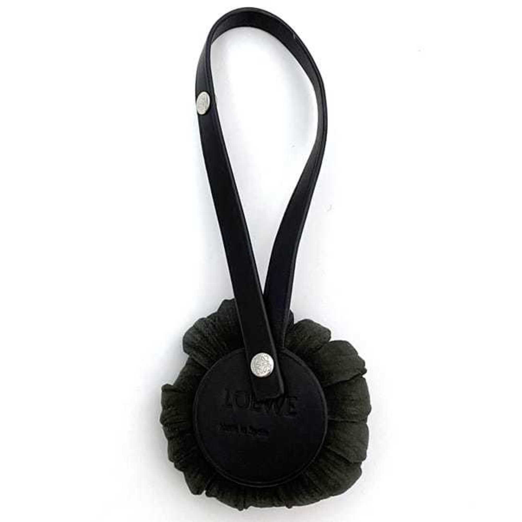 LOEWE bag charm ec-21048 black tag leather flower motif women's accessory small item