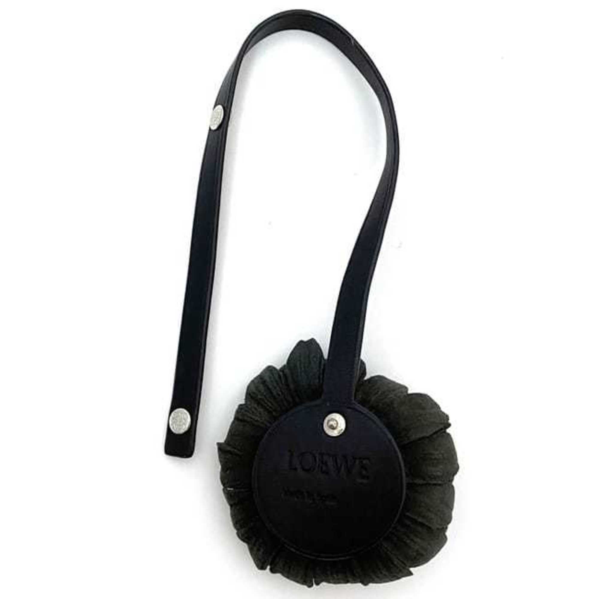 LOEWE bag charm ec-21048 black tag leather flower motif women's accessory small item