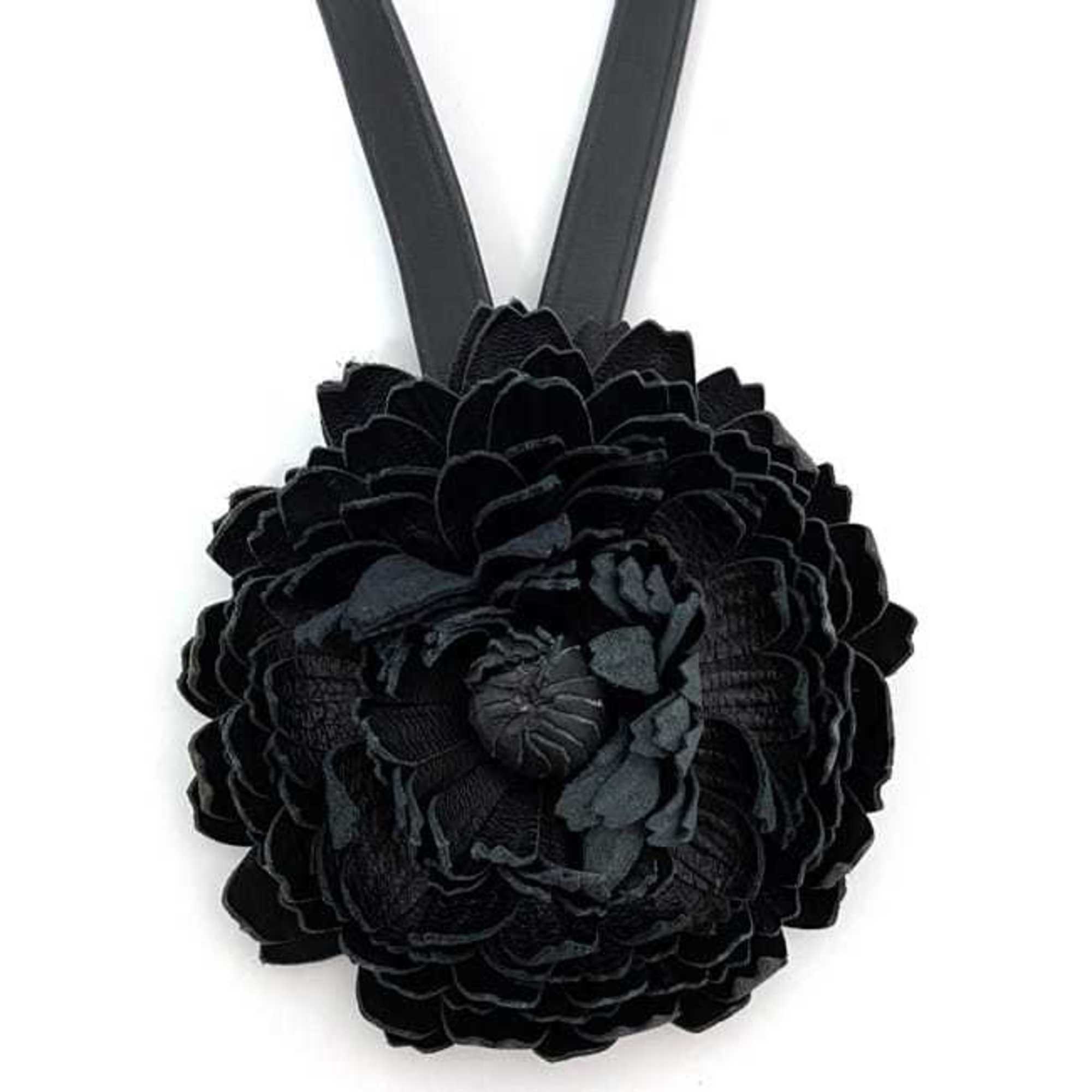 LOEWE bag charm ec-21048 black tag leather flower motif women's accessory small item