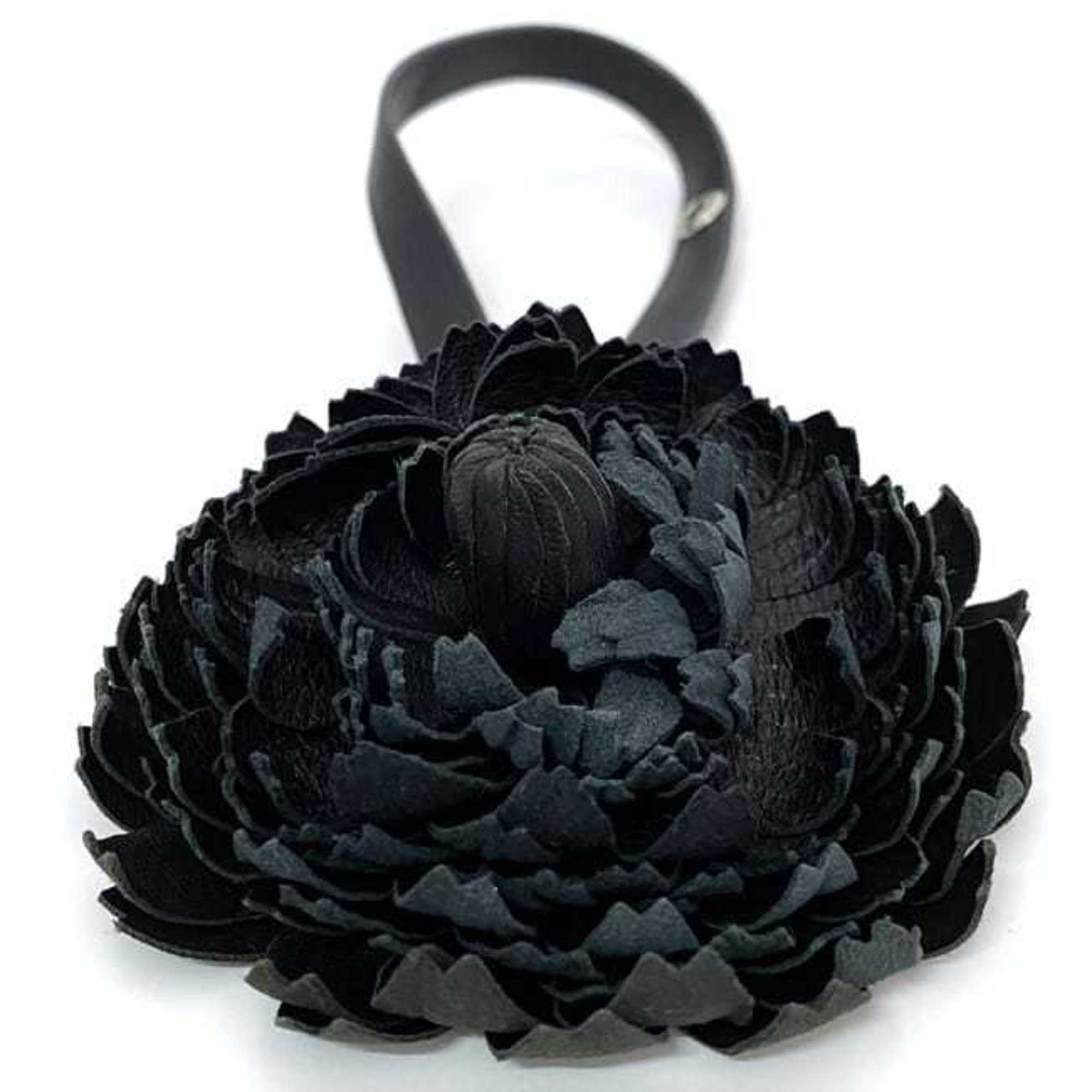 LOEWE bag charm ec-21048 black tag leather flower motif women's accessory small item