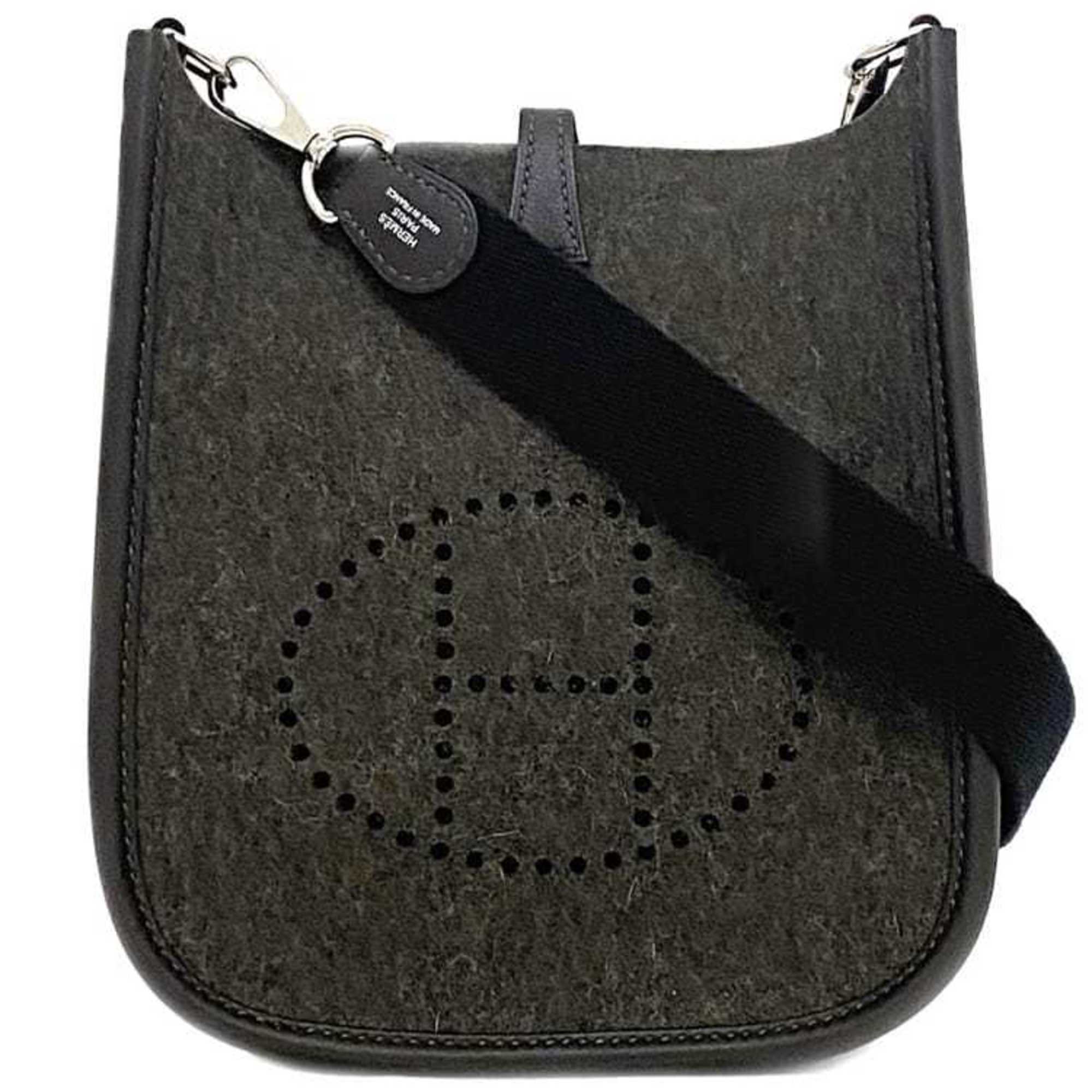 Hermes Shoulder Bag Evelyn TPM f-21149 Grey Brown Felt Swift Leather Y Stamp HERMES Punching Compact