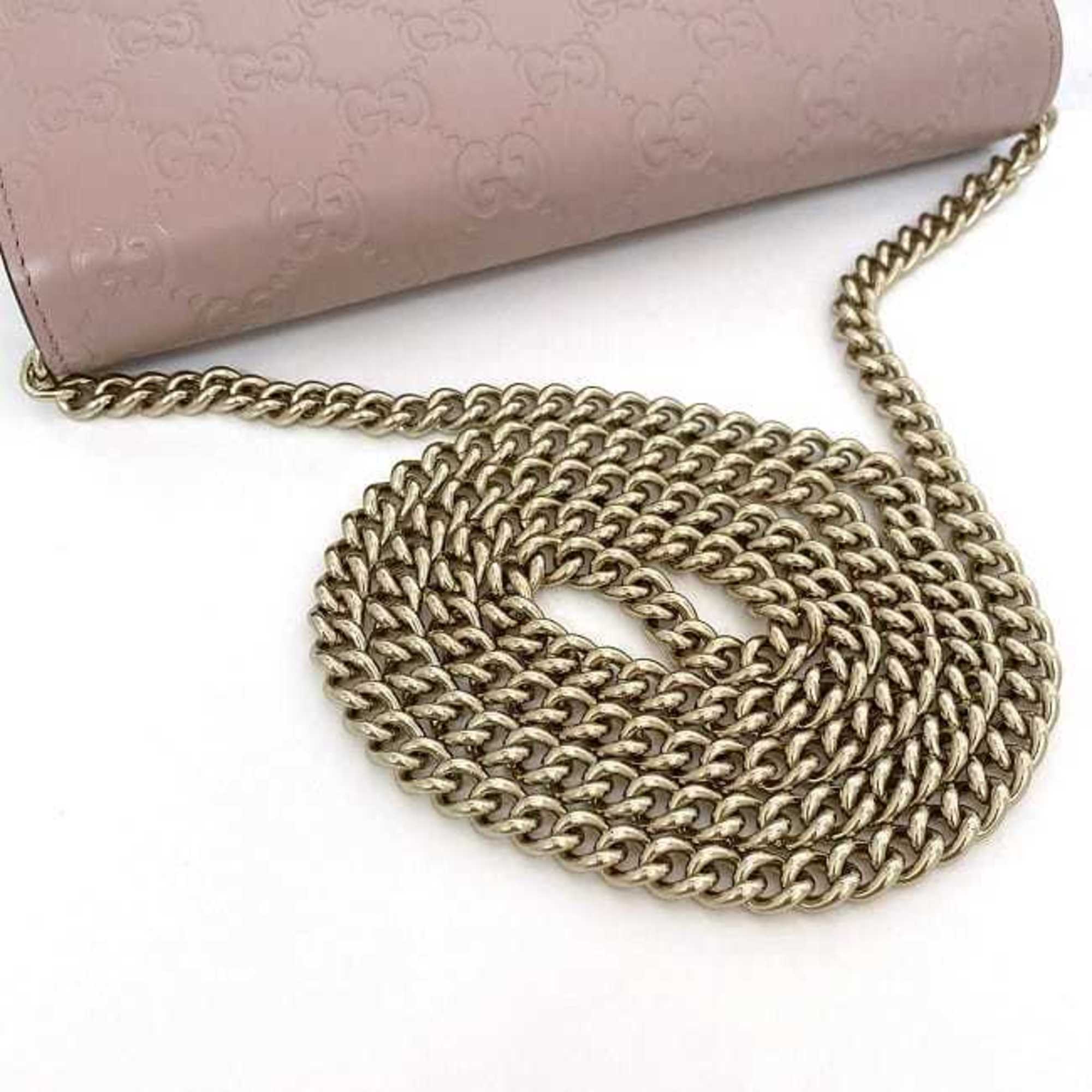 Gucci Chain Shoulder Wallet f-21141 Pink Shima Line 431408 Leather GUCCI Ribbon Flap GG Women's Embossed Bag Freestanding Light