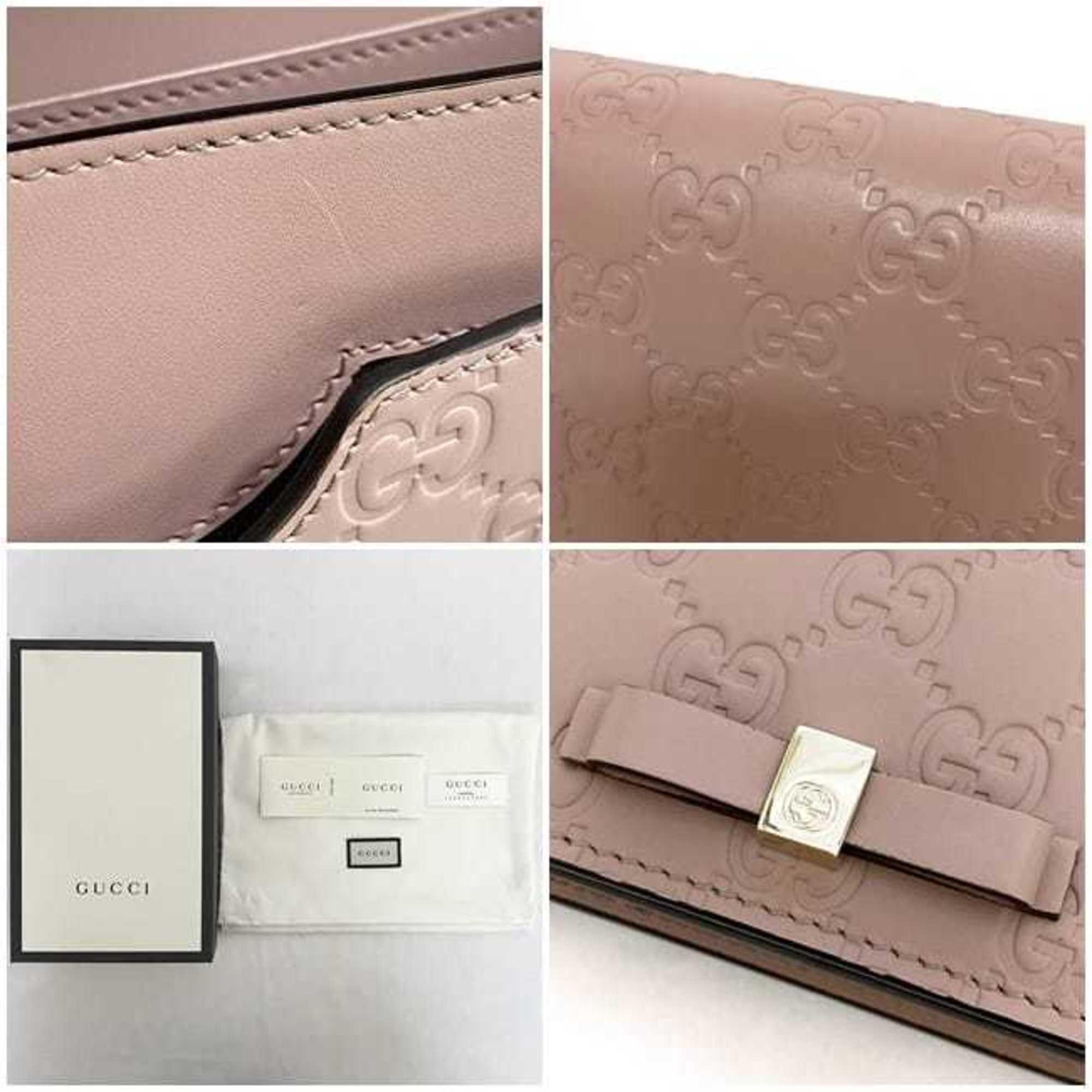 Gucci Chain Shoulder Wallet f-21141 Pink Shima Line 431408 Leather GUCCI Ribbon Flap GG Women's Embossed Bag Freestanding Light