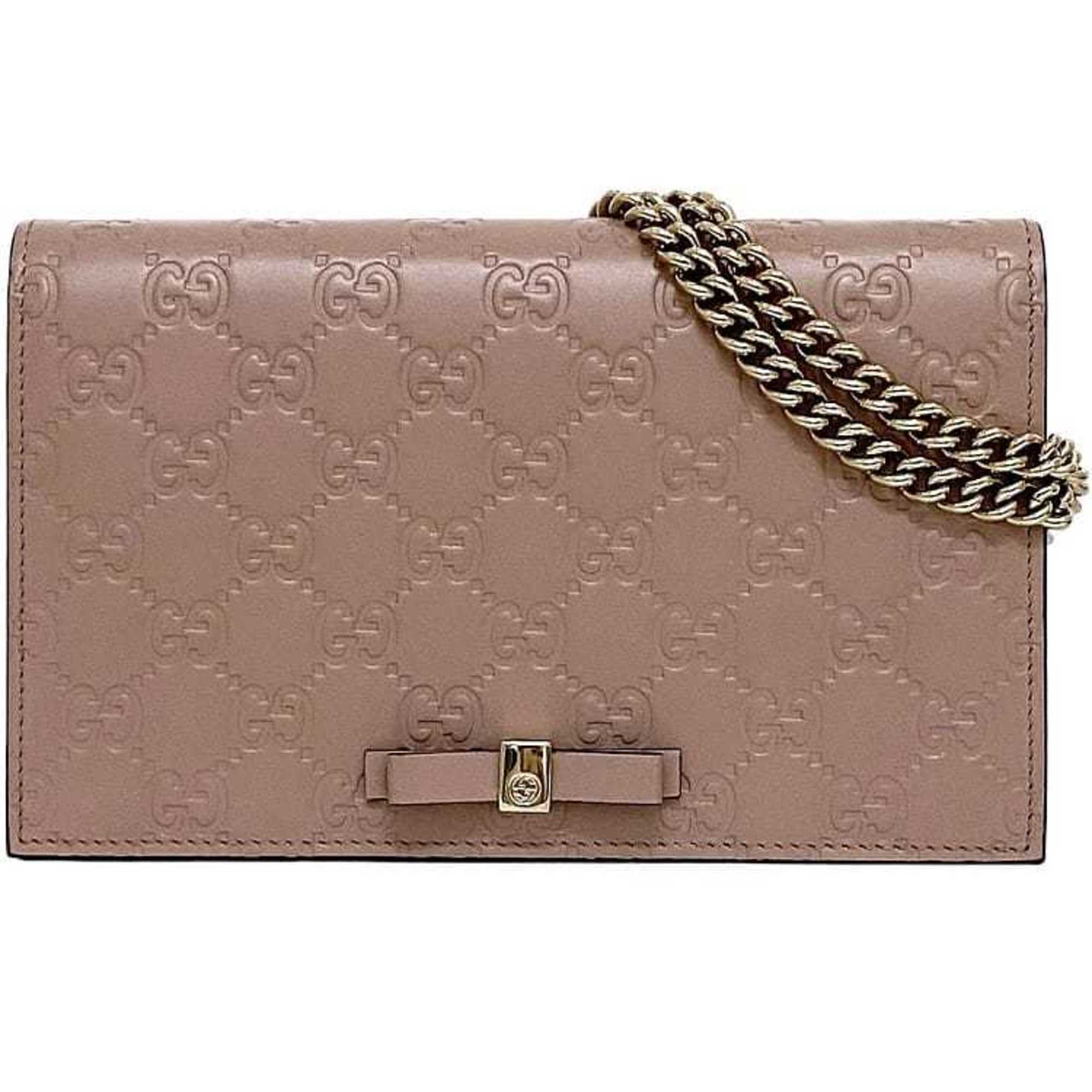 Gucci Chain Shoulder Wallet f-21141 Pink Shima Line 431408 Leather GUCCI Ribbon Flap GG Women's Embossed Bag Freestanding Light