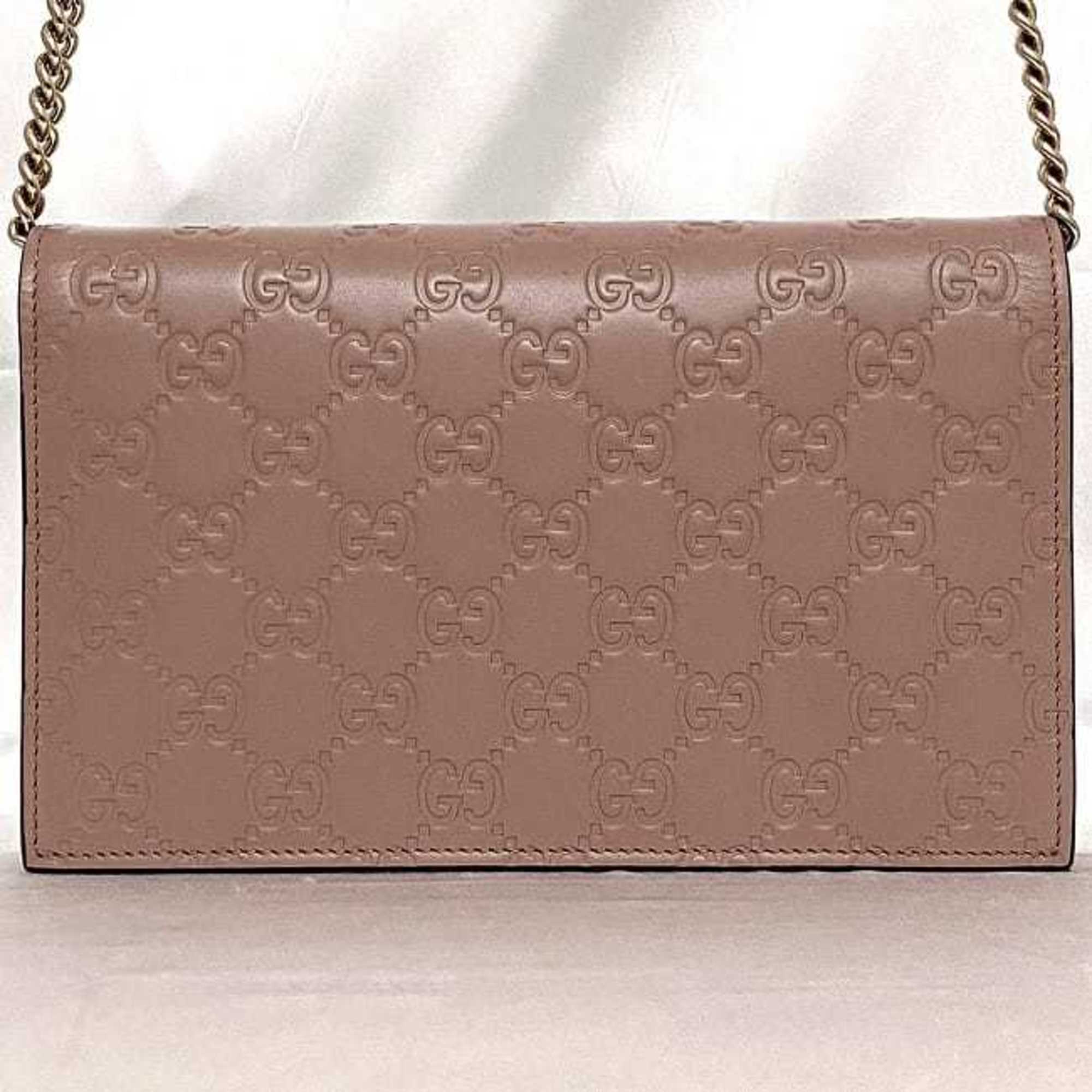 Gucci Chain Shoulder Wallet f-21141 Pink Shima Line 431408 Leather GUCCI Ribbon Flap GG Women's Embossed Bag Freestanding Light