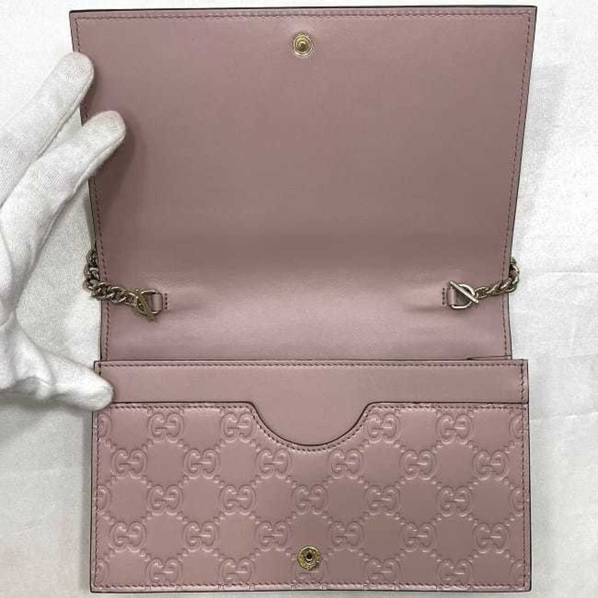 Gucci Chain Shoulder Wallet f-21141 Pink Shima Line 431408 Leather GUCCI Ribbon Flap GG Women's Embossed Bag Freestanding Light