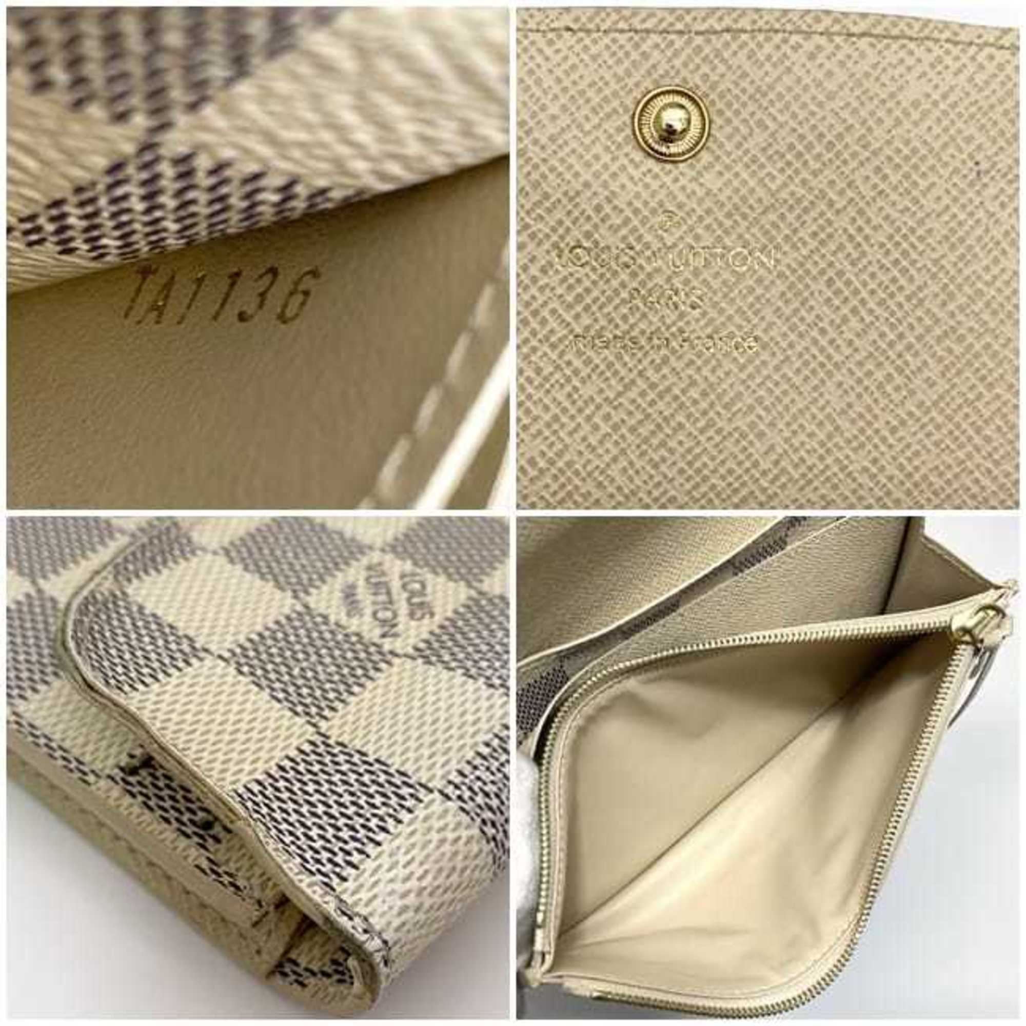 Louis Vuitton Bi-fold Long Wallet Portefeuille Emily ec-21092 White Gray Damier Azur N63546 Canvas TA1136 LOUIS VUITTON