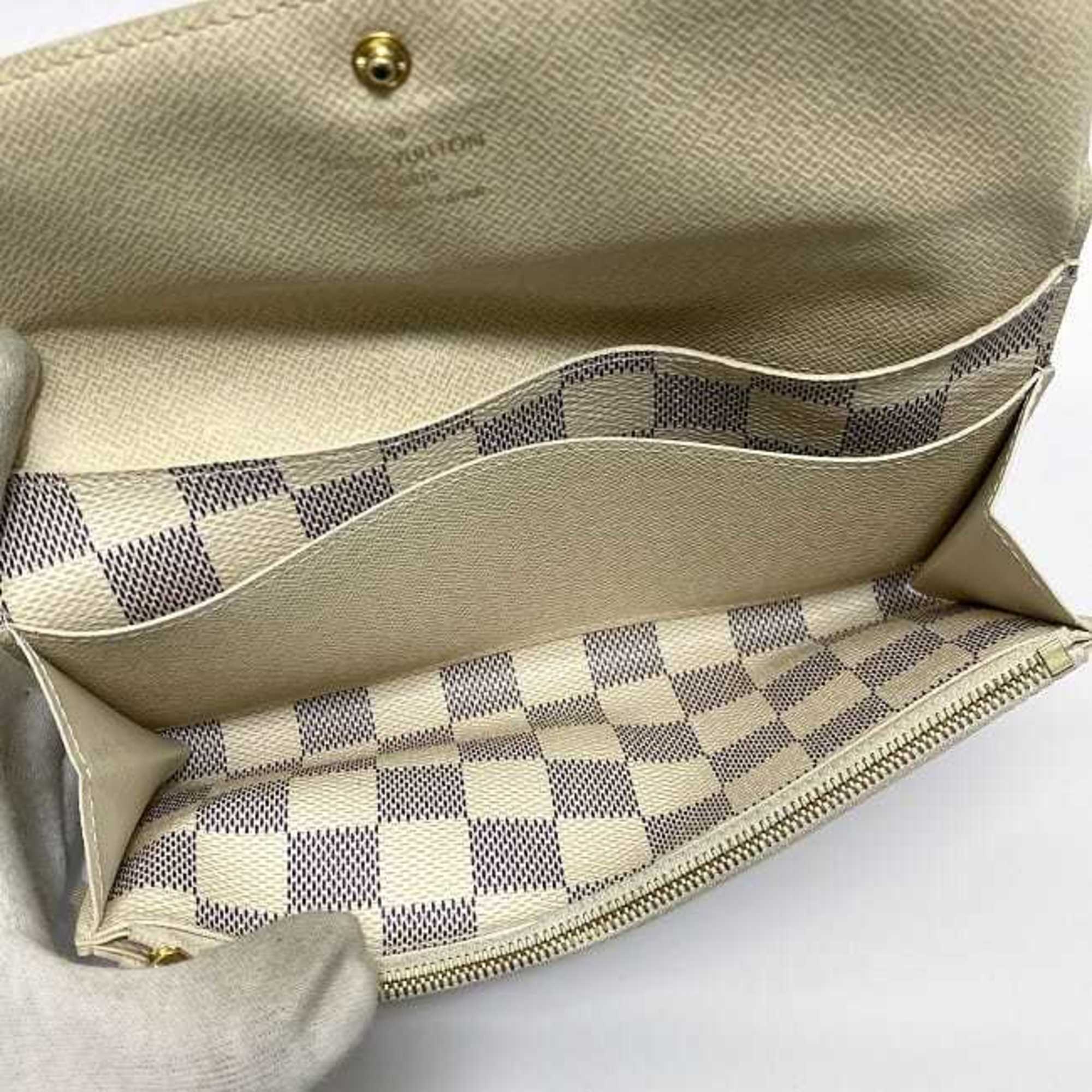 Louis Vuitton Bi-fold Long Wallet Portefeuille Emily ec-21092 White Gray Damier Azur N63546 Canvas TA1136 LOUIS VUITTON