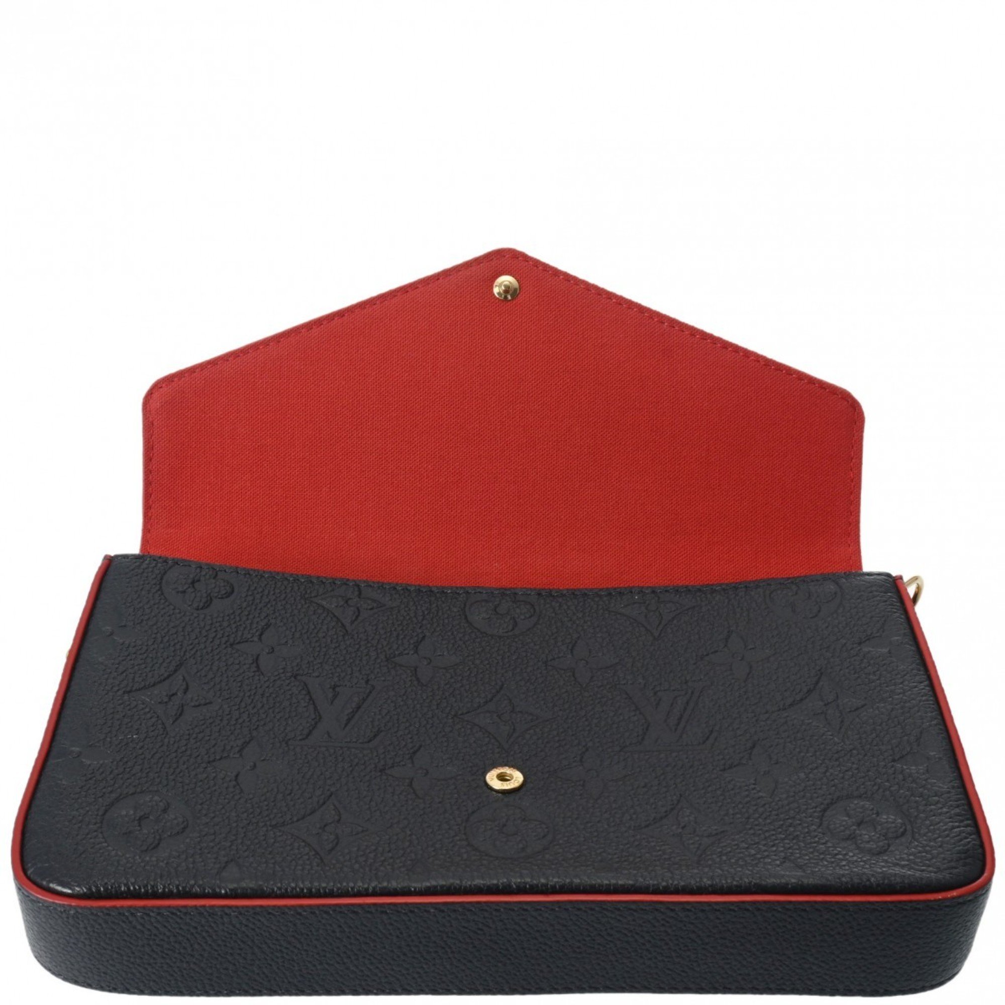 LOUIS VUITTON Louis Vuitton Monogram Empreinte Pochette Felicie Marine Rouge M64099 Women's Leather Chain Wallet