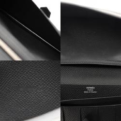 HERMES Bearn Soufflet Black O Stamp (around 2011) Unisex Epsom Leather Long Wallet