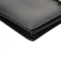 HERMES Bearn Soufflet Black O Stamp (around 2011) Unisex Epsom Leather Long Wallet