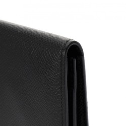 HERMES Bearn Soufflet Black O Stamp (around 2011) Unisex Epsom Leather Long Wallet