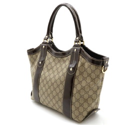 GUCCI GG Supreme Ribbon Tote Bag Shoulder PVC Patent Leather Khaki Beige Dark Brown 203521