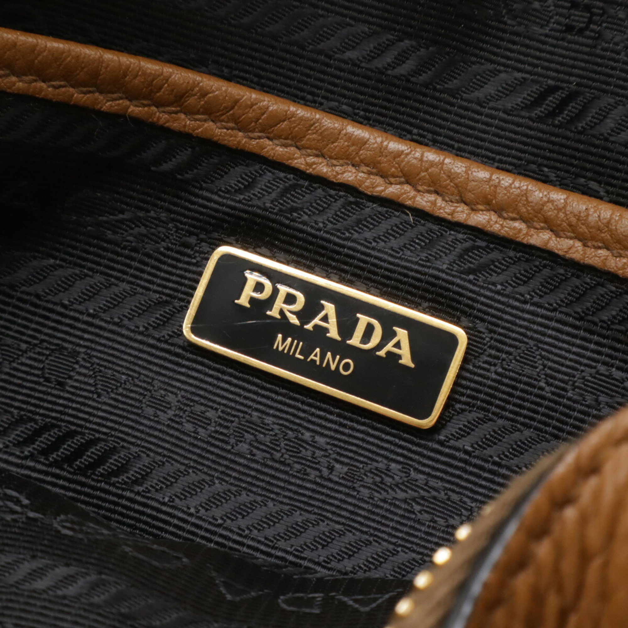 PRADA VIT.DAINO Shoulder Bag Striped Leather Brown 1BH082